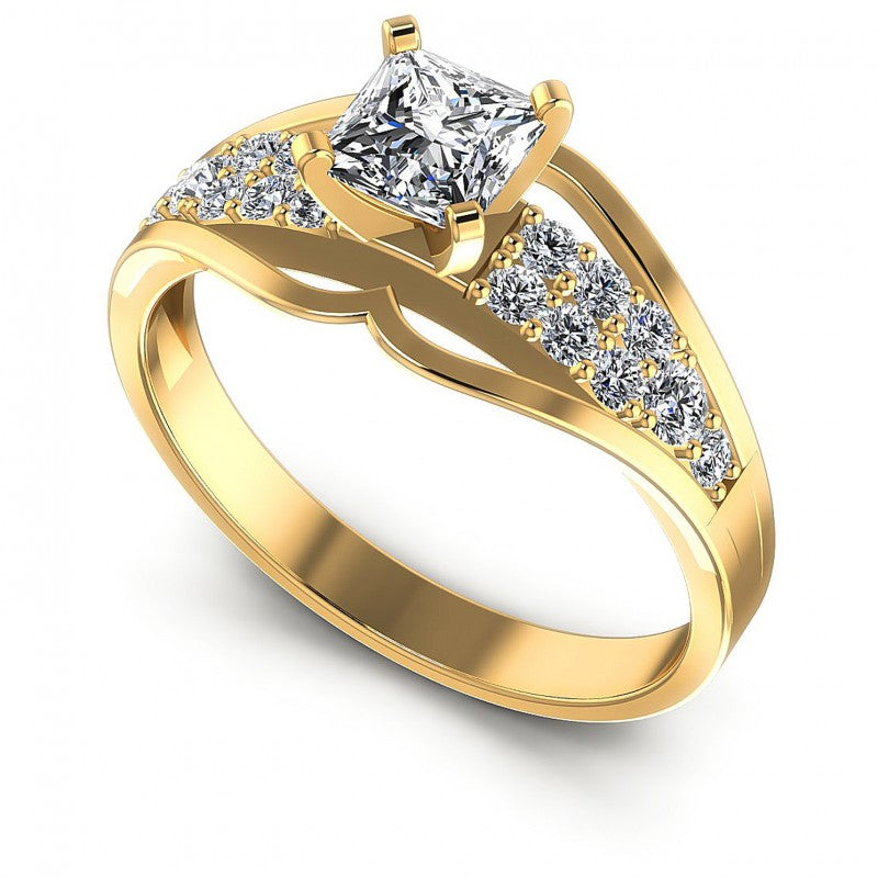 Princess and Round Diamonds 0.70CT Engagement Ring in 14KT White Gold