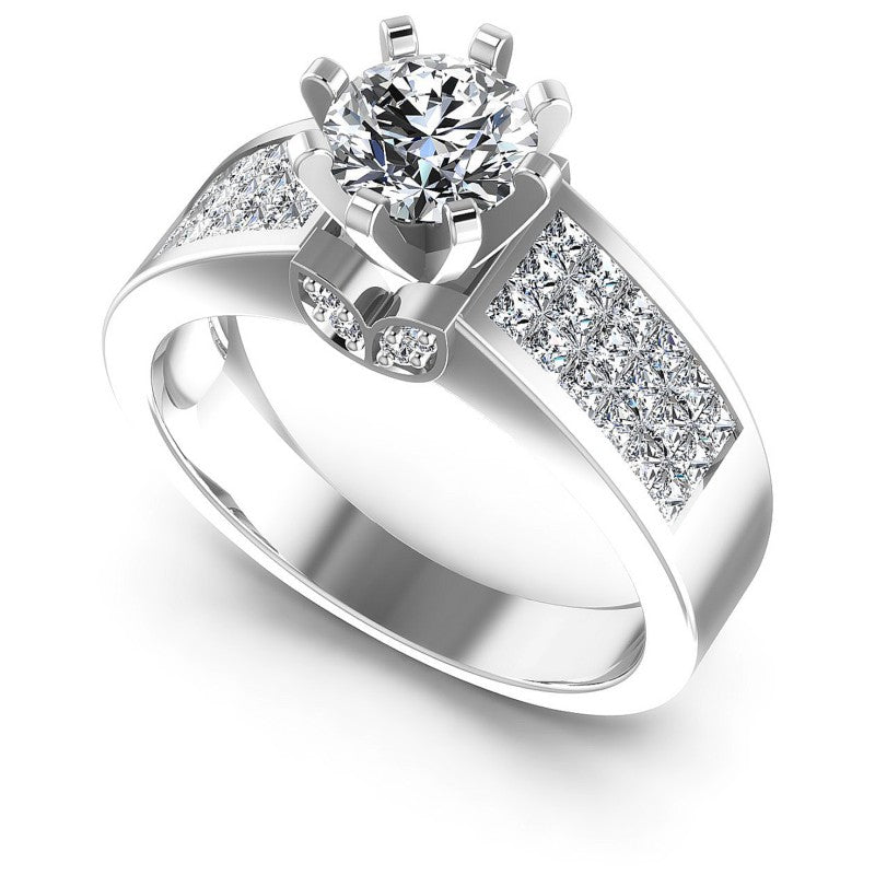 Princess and Round Diamonds 1.20CT Engagement Ring in 14KT White Gold