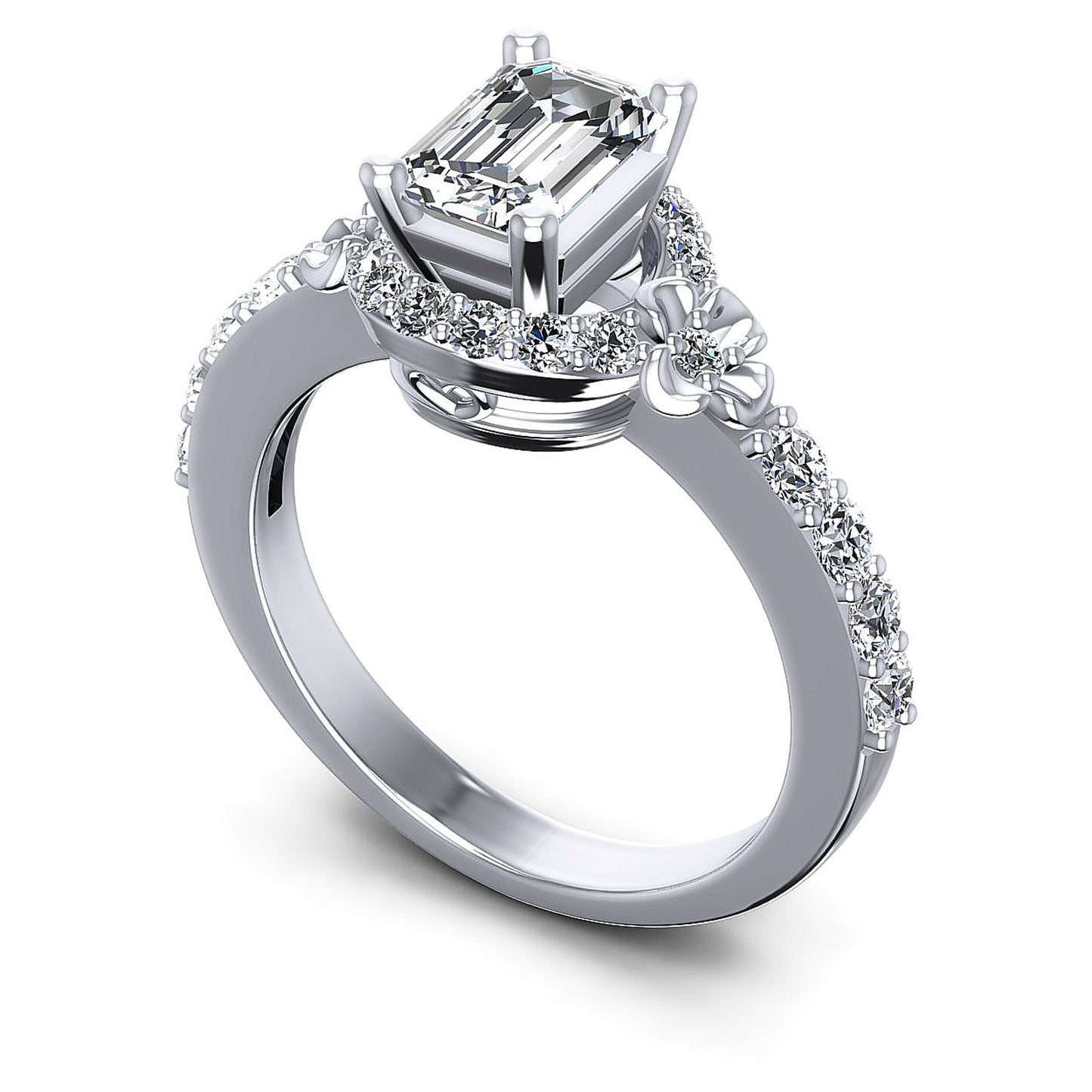 0.95CT Emerald And Round  Cut Diamonds Engagement Rings