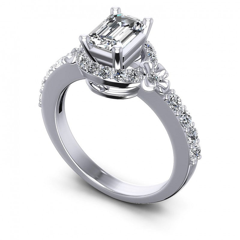 Round and Emerald Diamonds 0.95CT Engagement Ring in 14KT White Gold