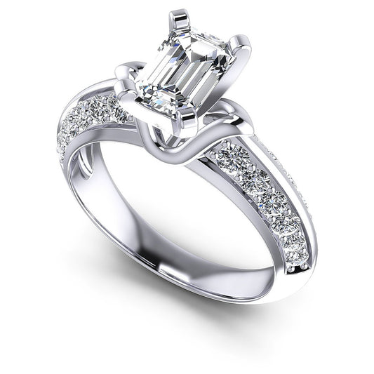 1.00CT Emerald And Round  Cut Diamonds Engagement Rings