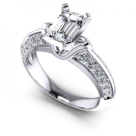 Round and Emerald Diamonds 1.00CT Engagement Ring in 14KT White Gold