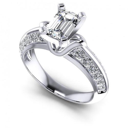 Round and Emerald Diamonds 1.00CT Engagement Ring in 14KT White Gold