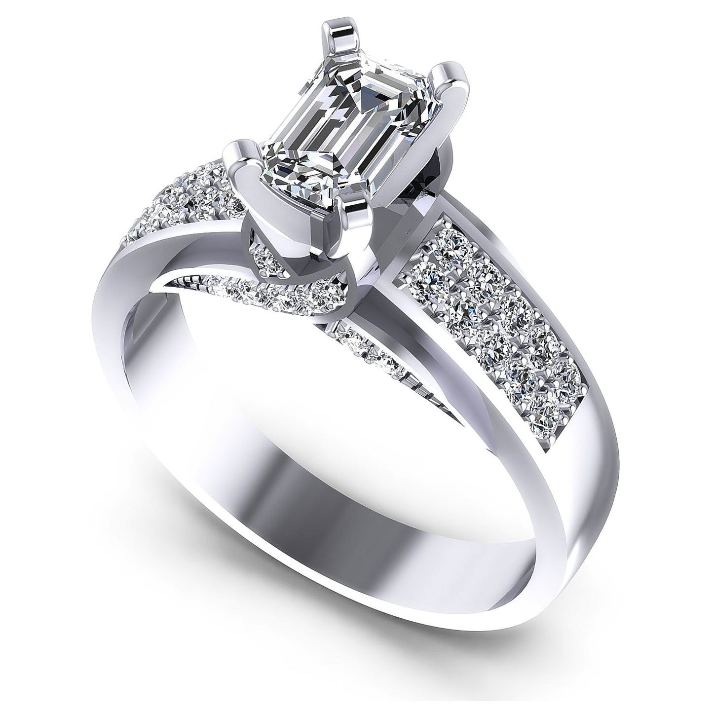 0.85CT Emerald And Round  Cut Diamonds Engagement Rings