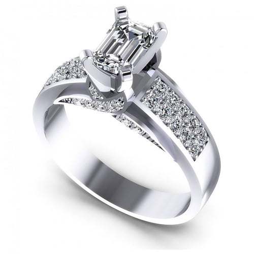 Round and Emerald Diamonds 0.85CT Engagement Ring in 14KT White Gold