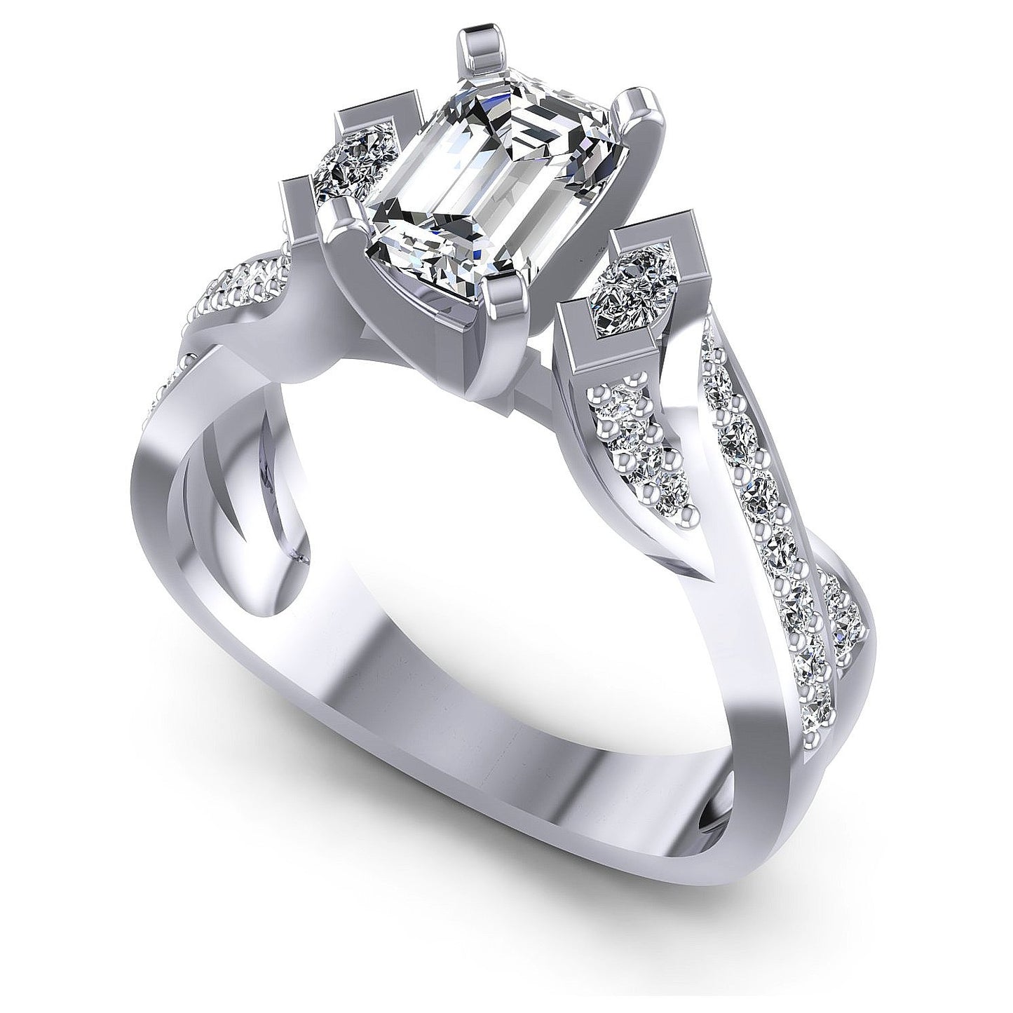 0.75CT Emerald And Round And Marquise  Cut Diamonds Engagement Rings