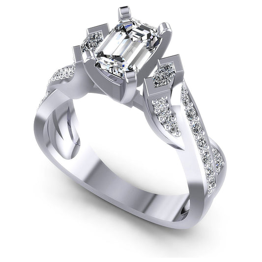 0.75CT Emerald And Round And Marquise  Cut Diamonds Engagement Rings