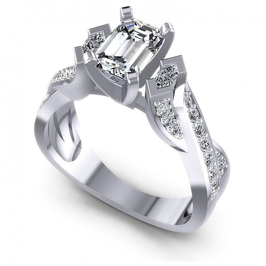 Round and Emerald and Marquise Diamonds 0.75CT Engagement Ring in 14KT White Gold