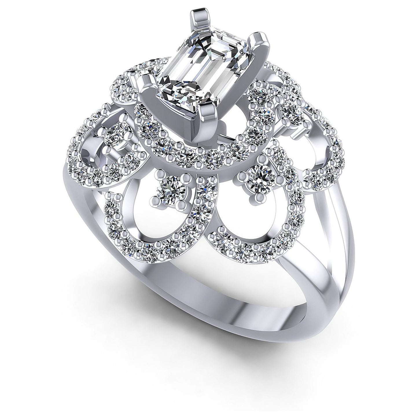 1.15CT Emerald And Round  Cut Diamonds Engagement Rings