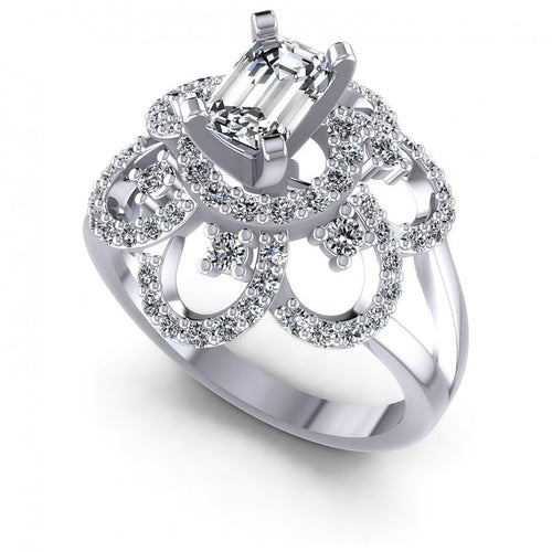 Round and Emerald Diamonds 1.15CT Engagement Ring in 14KT White Gold