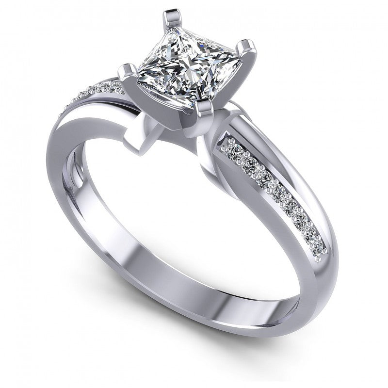 Princess and Round Diamonds 0.45CT Engagement Ring in 14KT White Gold