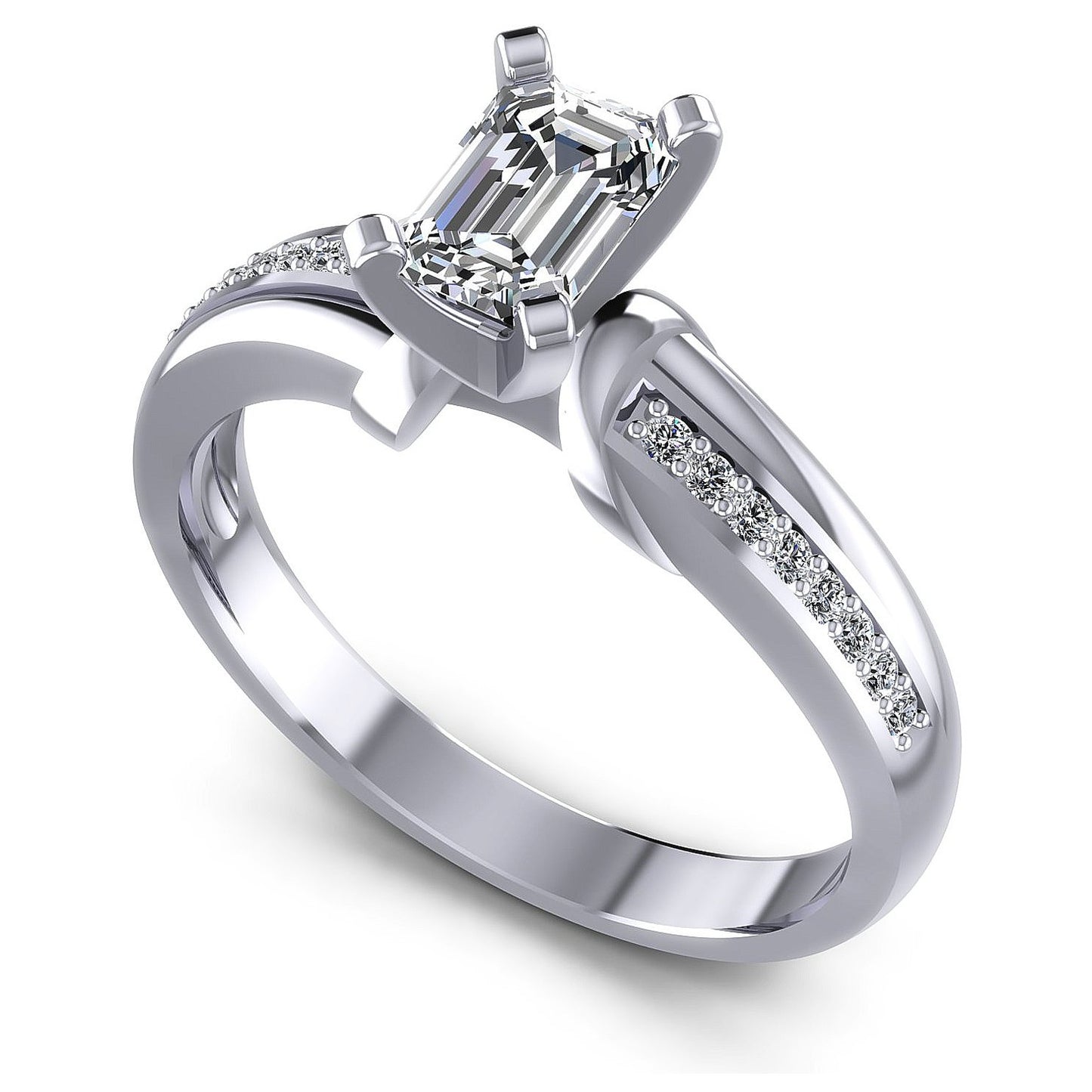 0.45CT Emerald And Round  Cut Diamonds Engagement Rings