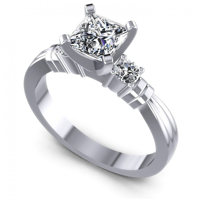 Princess and Round Diamonds 0.55CT Engagement Ring in 14KT White Gold