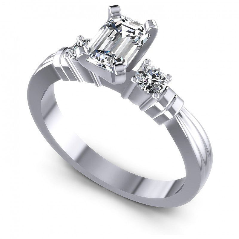 Round and Emerald Diamonds 0.55CT Engagement Ring in 14KT White Gold