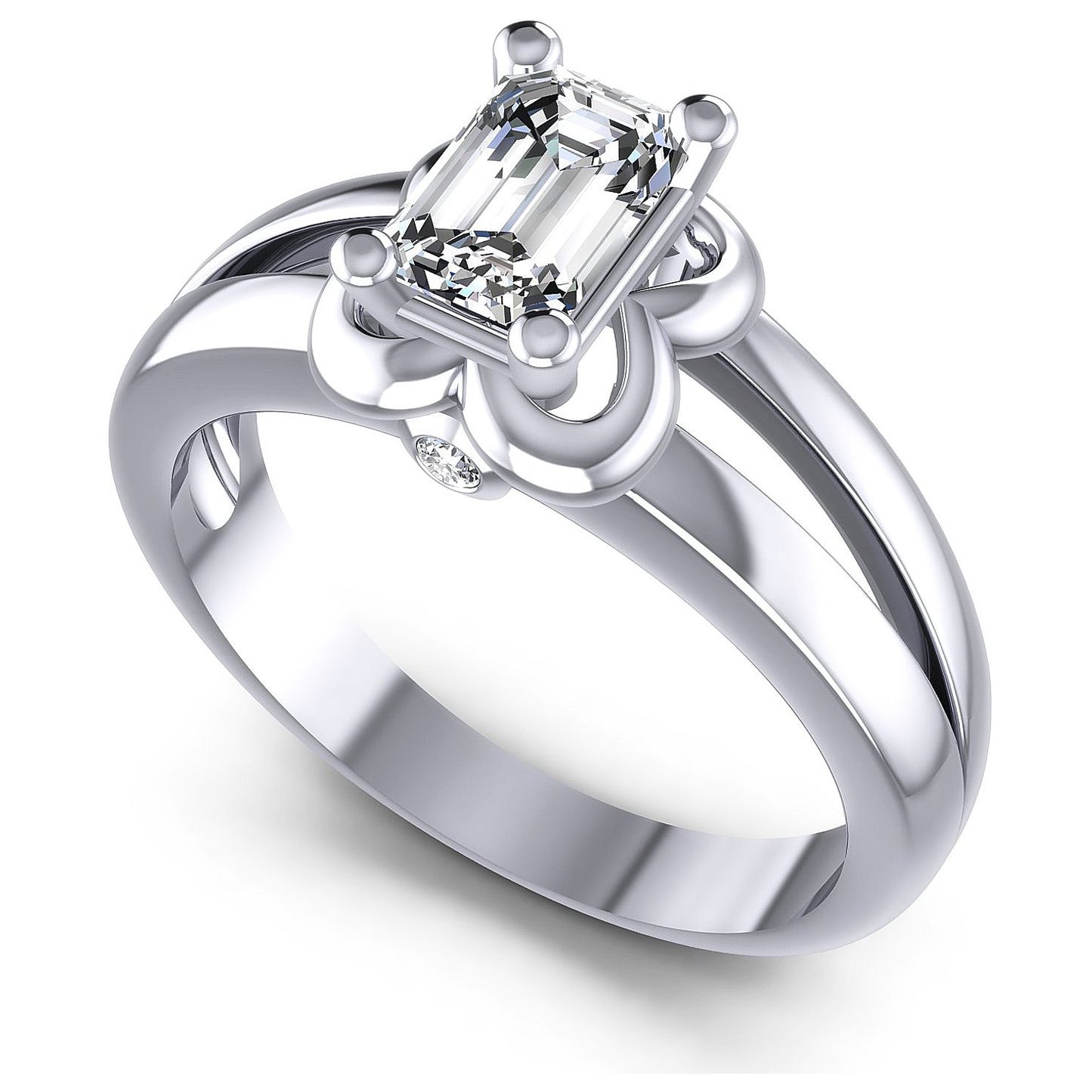 0.40CT Emerald And Round  Cut Diamonds Engagement Rings