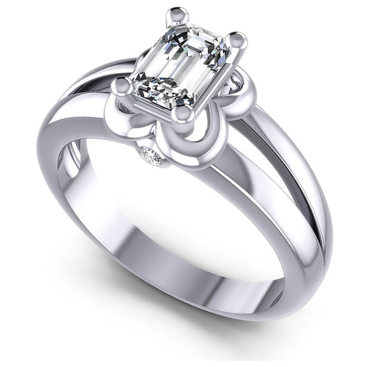 0.40CT Emerald And Round  Cut Diamonds Engagement Rings