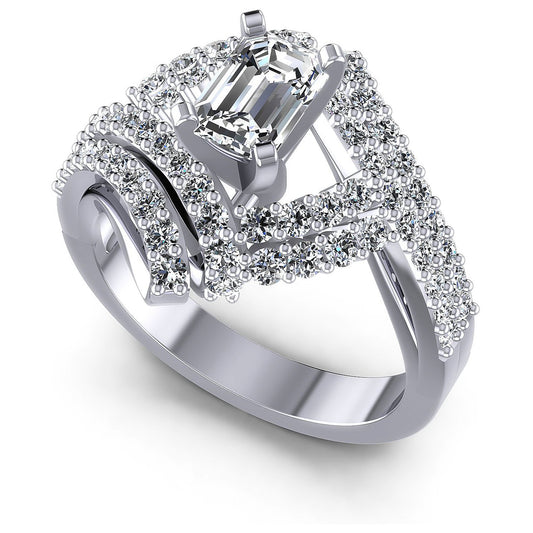 1.15CT Emerald And Round  Cut Diamonds Engagement Rings
