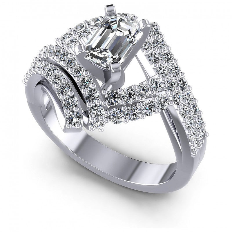 Round and Emerald Diamonds 1.15CT Engagement Ring in 14KT White Gold