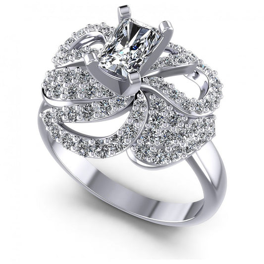 Round and Emerald Diamonds 1.20CT Engagement Ring in 14KT White Gold