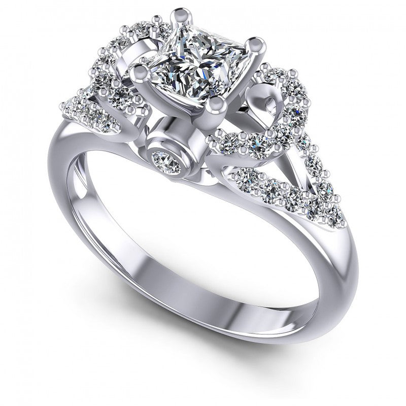 Princess and Round Diamonds 0.80CT Engagement Ring in 14KT White Gold