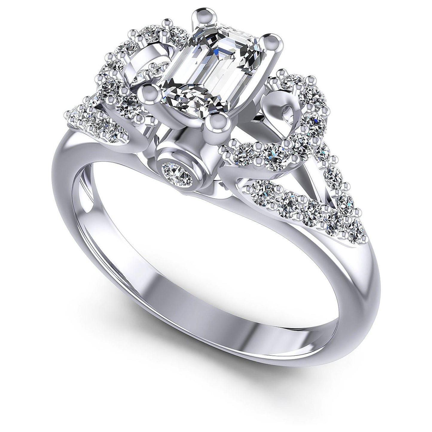 0.80CT Emerald And Round  Cut Diamonds Engagement Rings