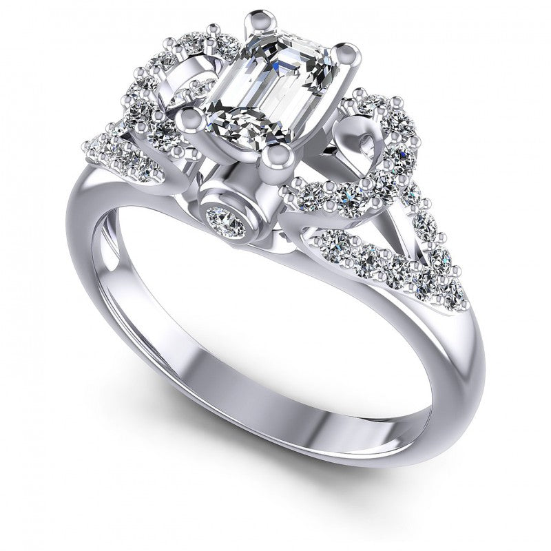 Round and Emerald Diamonds 0.80CT Engagement Ring in 14KT White Gold