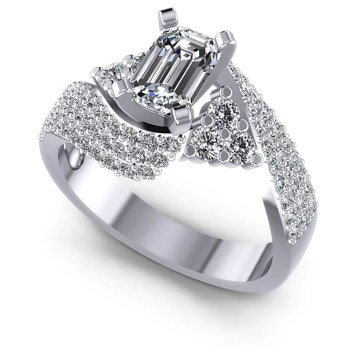 1.10CT Emerald And Round  Cut Diamonds Engagement Rings