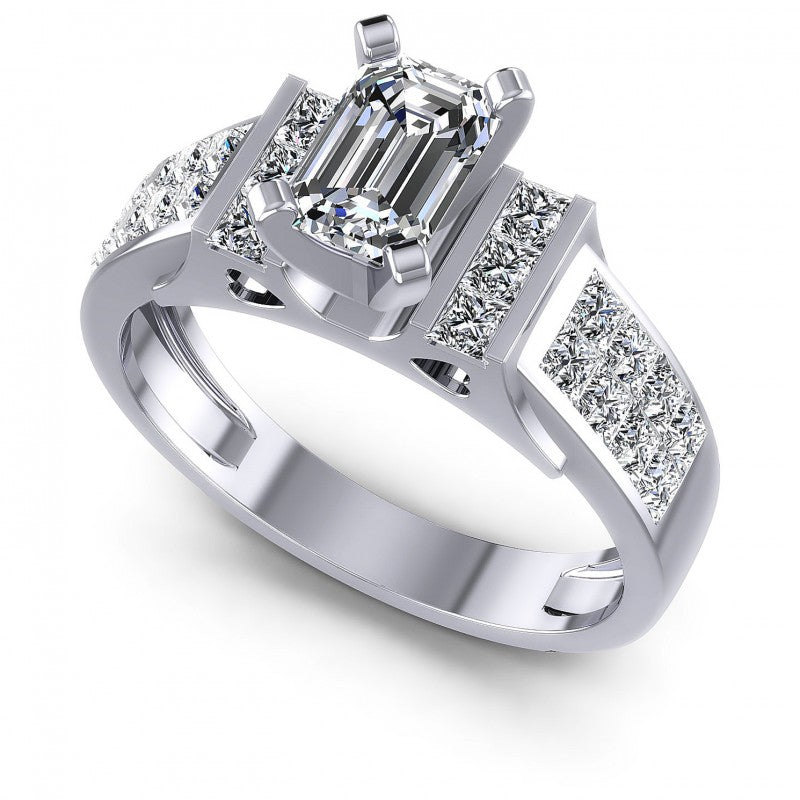 Princess and Emerald Diamonds 1.15CT Engagement Ring in 14KT White Gold