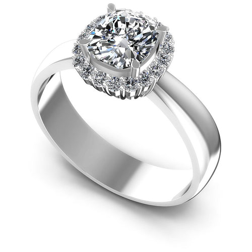 Round and Cushion Diamonds 0.55CT Halo Ring in 14KT White Gold