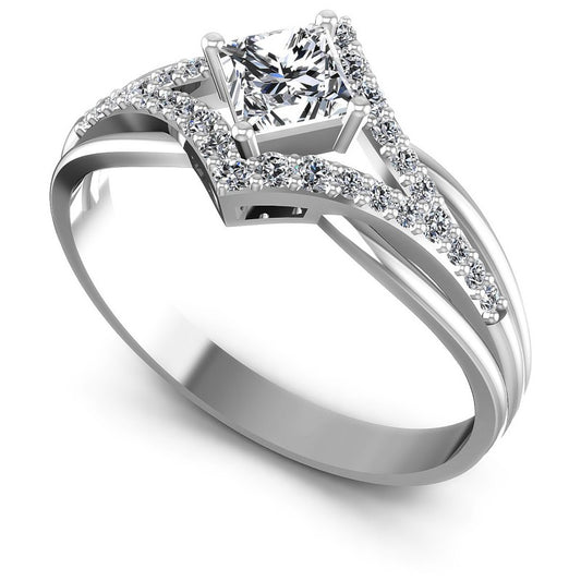 Princess and Round Diamonds 0.60CT Engagement Ring in 14KT White Gold
