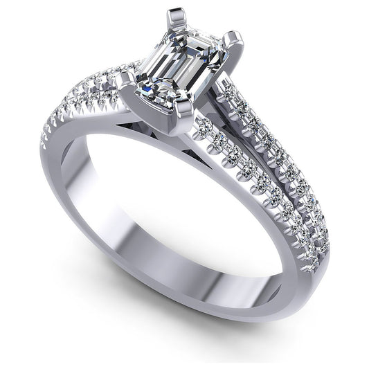 0.75CT Emerald And Round  Cut Diamonds Engagement Rings