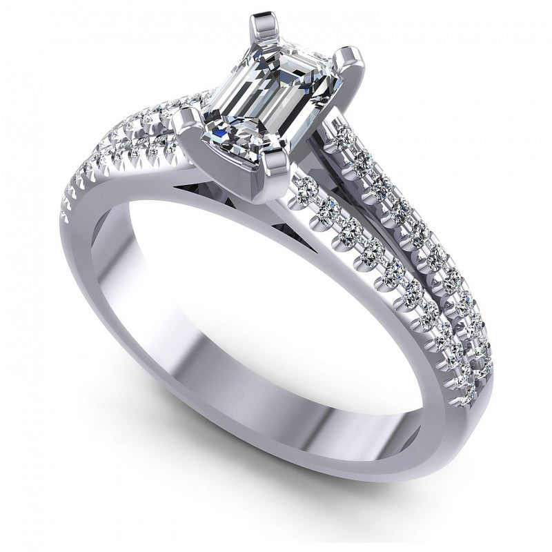 Round and Emerald Diamonds 0.75CT Engagement Ring in 14KT White Gold