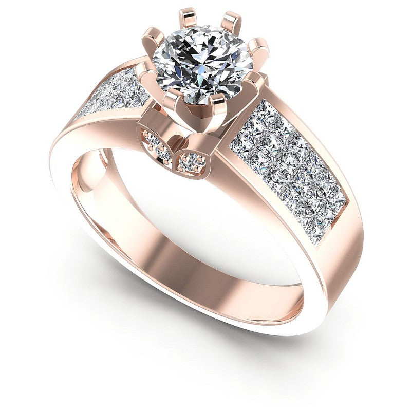 Princess and Round Diamonds 1.20CT Engagement Ring in 18KT White Gold