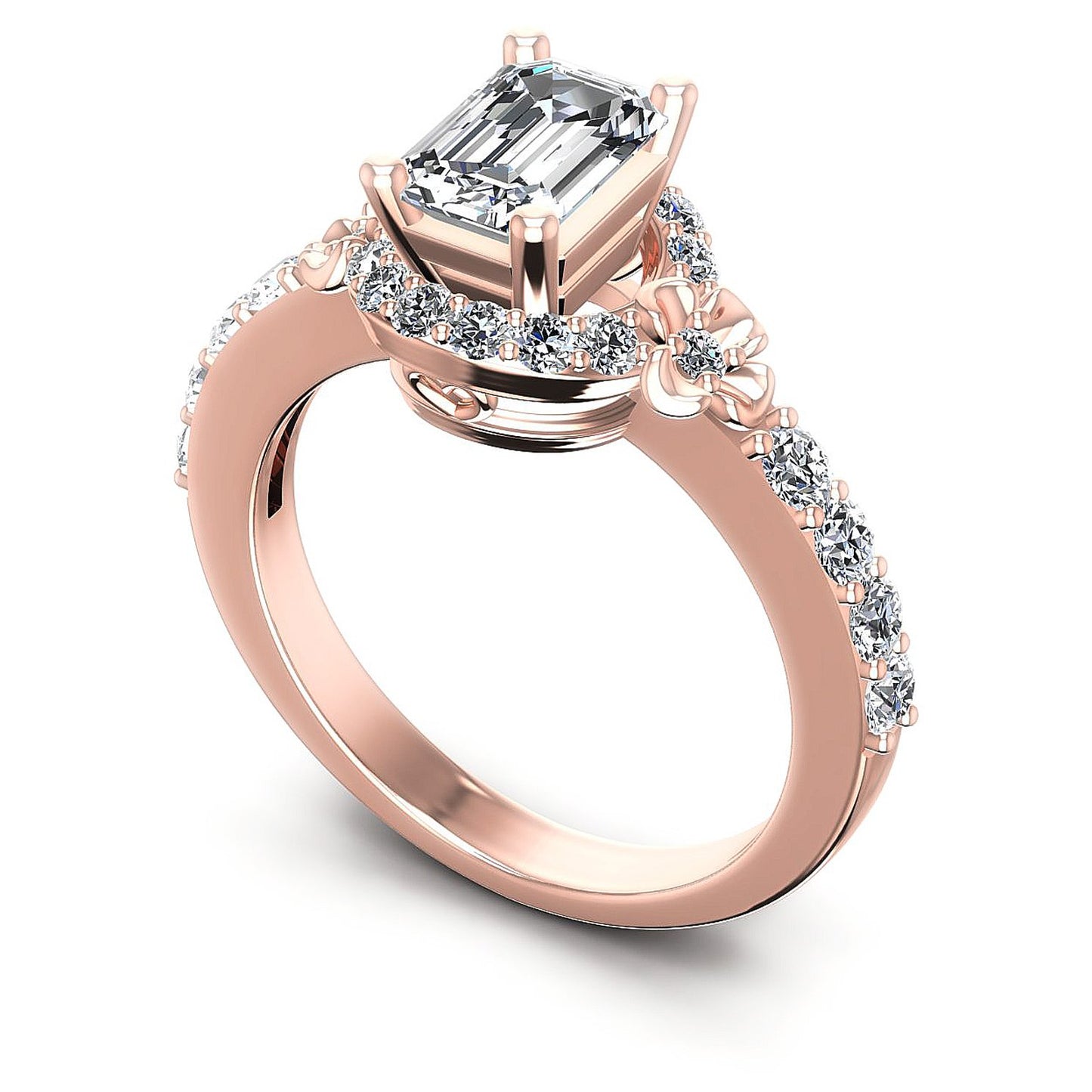 0.95CT Emerald And Round  Cut Diamonds Engagement Rings