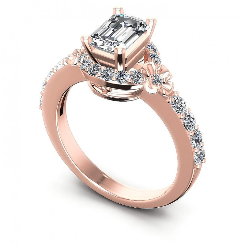 Round and Emerald Diamonds 0.95CT Engagement Ring in 18KT White Gold