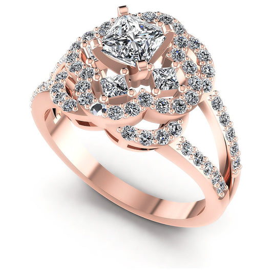 1.15CT Princess And Round  Cut Diamonds Engagement Rings