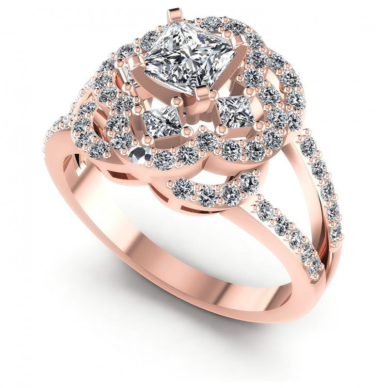 Princess and Round Diamonds 1.15CT Engagement Ring in 18KT White Gold