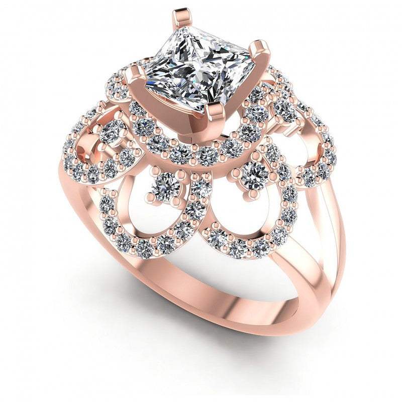Princess and Round Diamonds 1.15CT Engagement Ring in 18KT White Gold