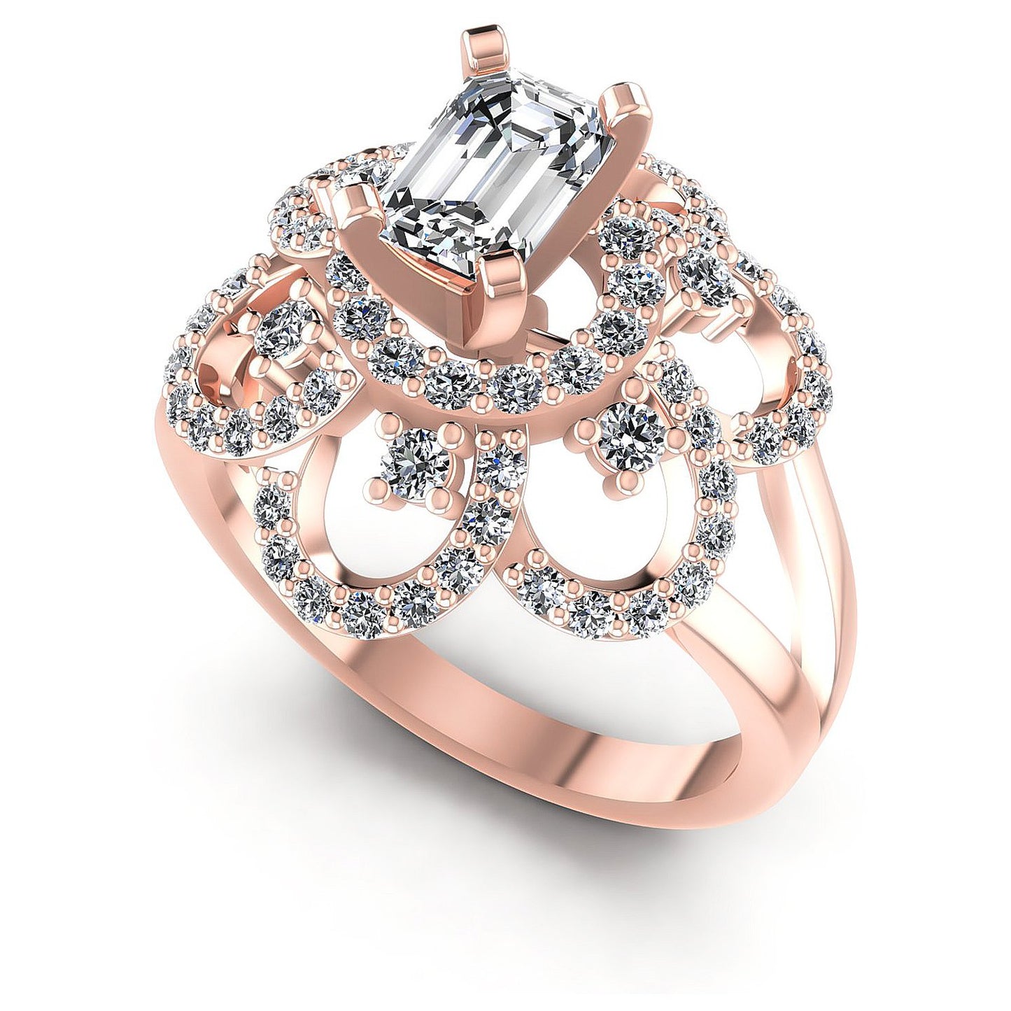 1.15CT Emerald And Round  Cut Diamonds Engagement Rings