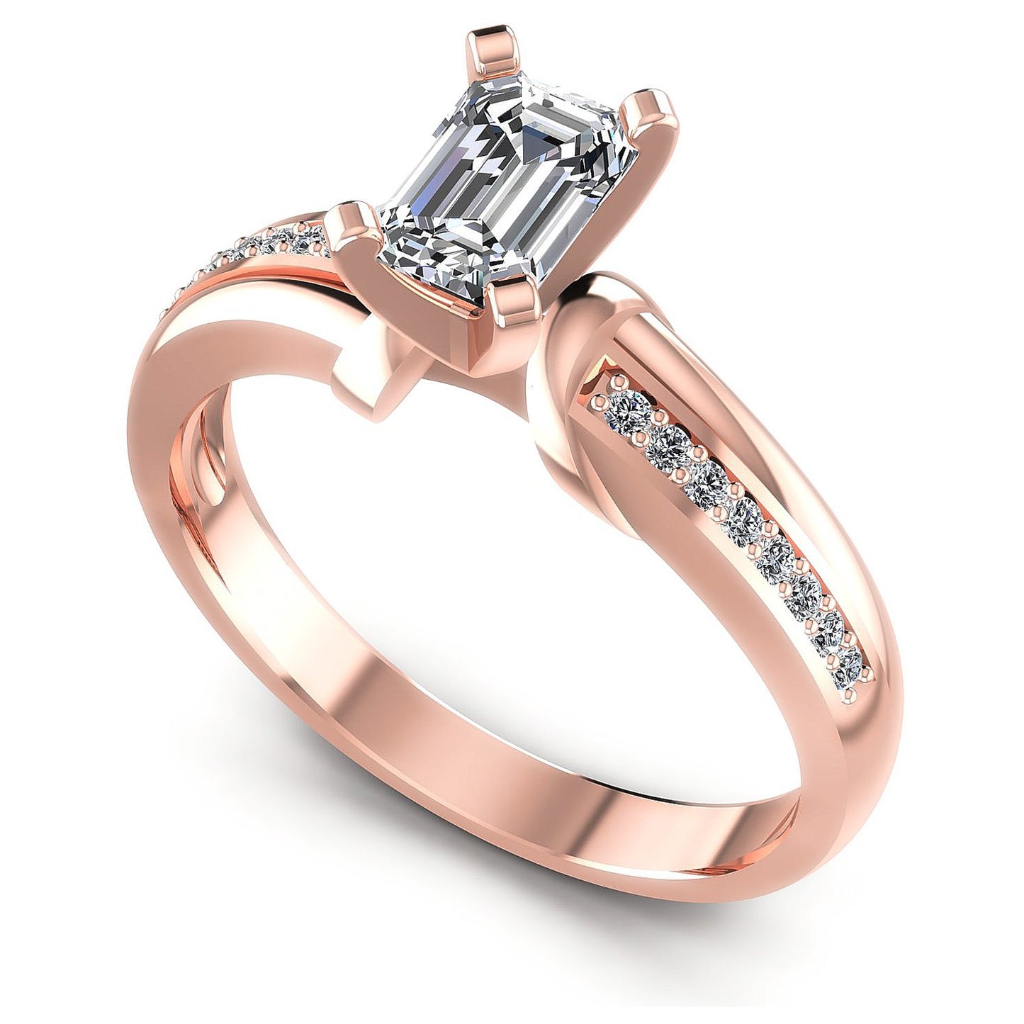 0.45CT Emerald And Round  Cut Diamonds Engagement Rings