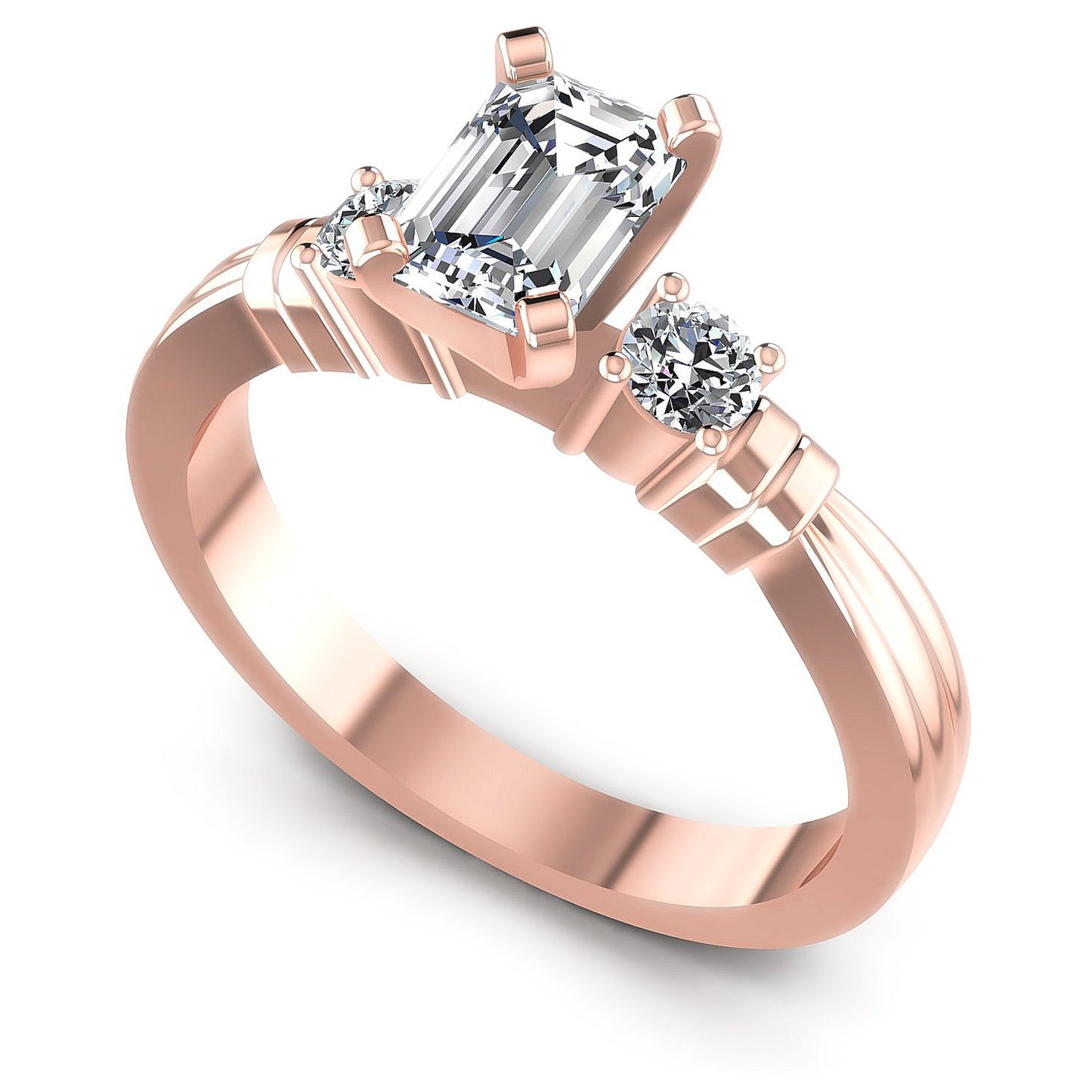 0.55CT Emerald And Round  Cut Diamonds Engagement Rings