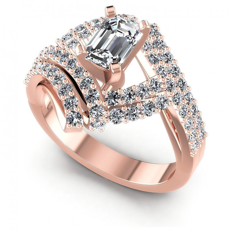 Round and Emerald Diamonds 1.15CT Engagement Ring in 18KT White Gold