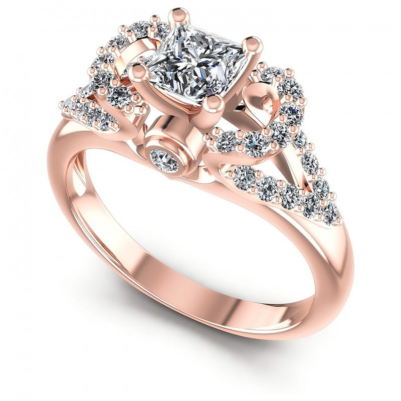 Princess and Round Diamonds 0.80CT Engagement Ring in 18KT White Gold