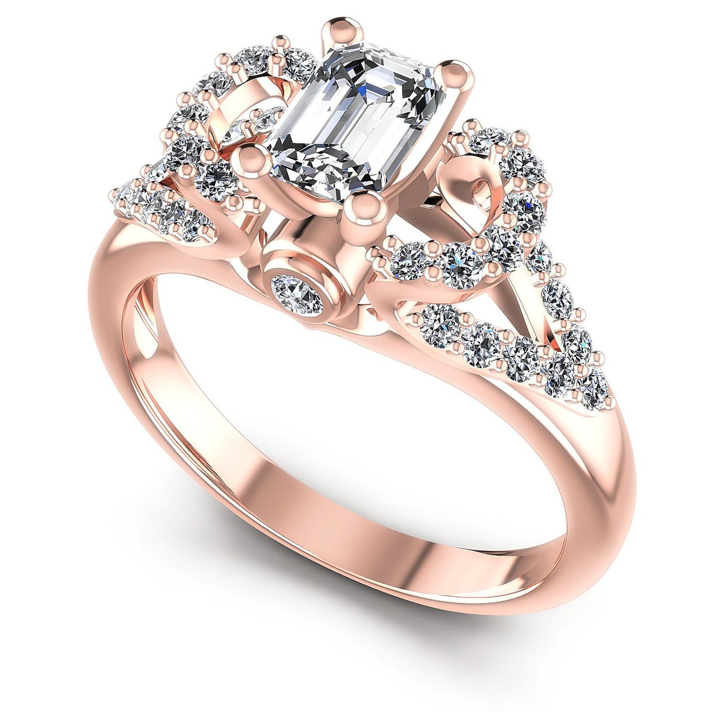 0.80CT Emerald And Round  Cut Diamonds Engagement Rings