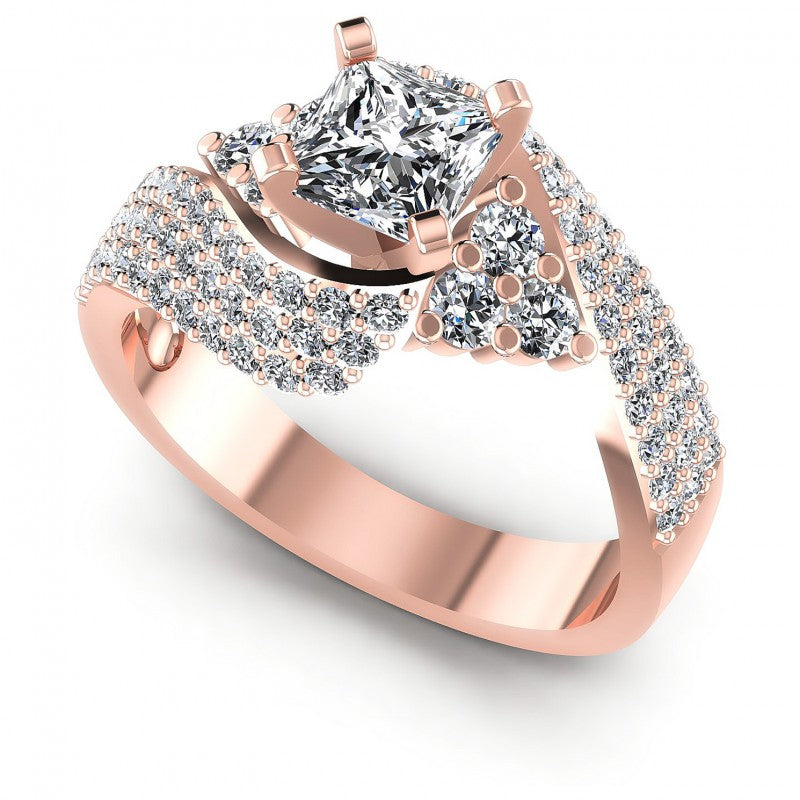 Princess and Round Diamonds 1.10CT Engagement Ring in 18KT White Gold