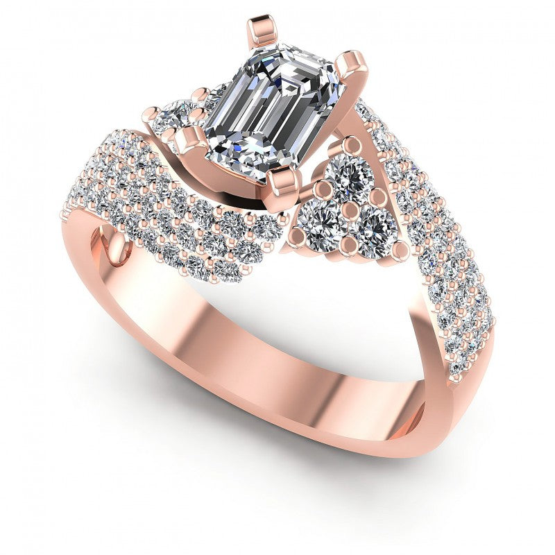 Round and Emerald Diamonds 1.10CT Engagement Ring in 18KT White Gold