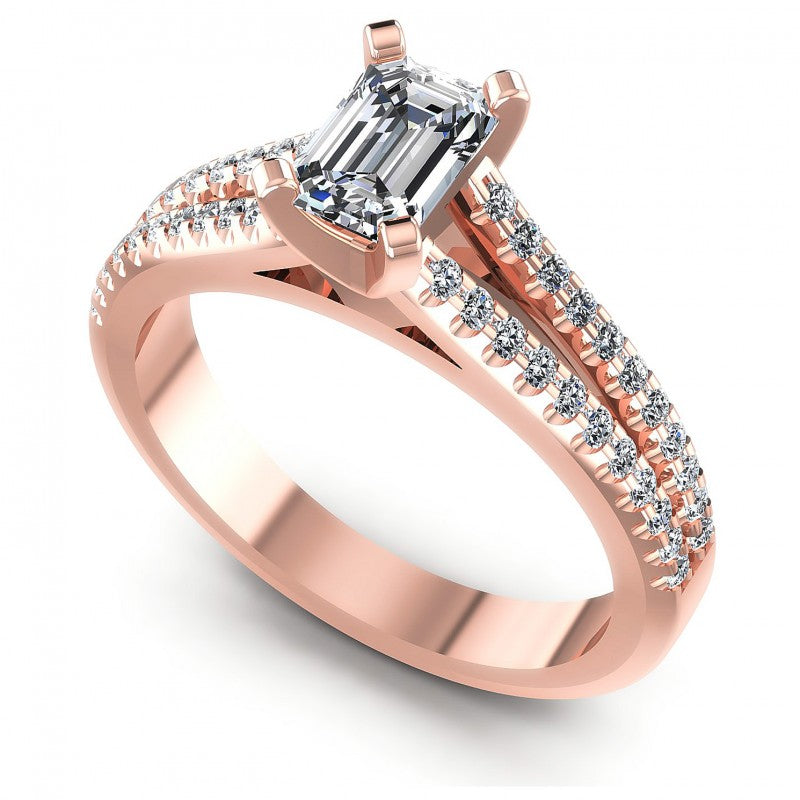 Round and Emerald Diamonds 0.75CT Engagement Ring in 18KT White Gold