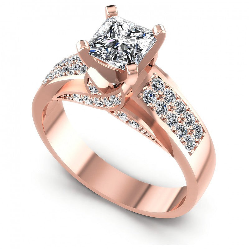 Princess and Round Diamonds 0.85CT Engagement Ring in 18KT White Gold