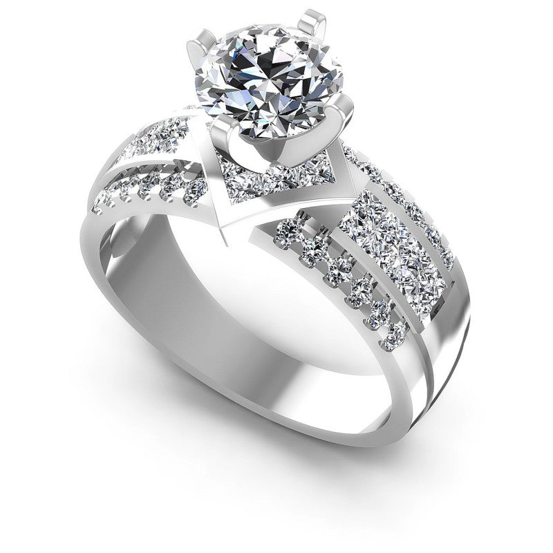 Princess and Round Diamonds 1.45CT Engagement Ring in 14KT White Gold