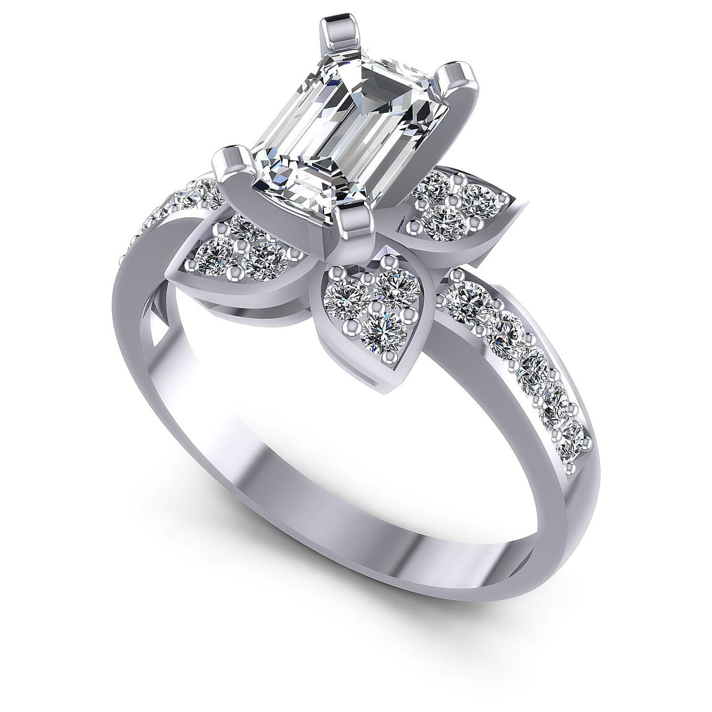 0.75CT Emerald And Round  Cut Diamonds Engagement Rings